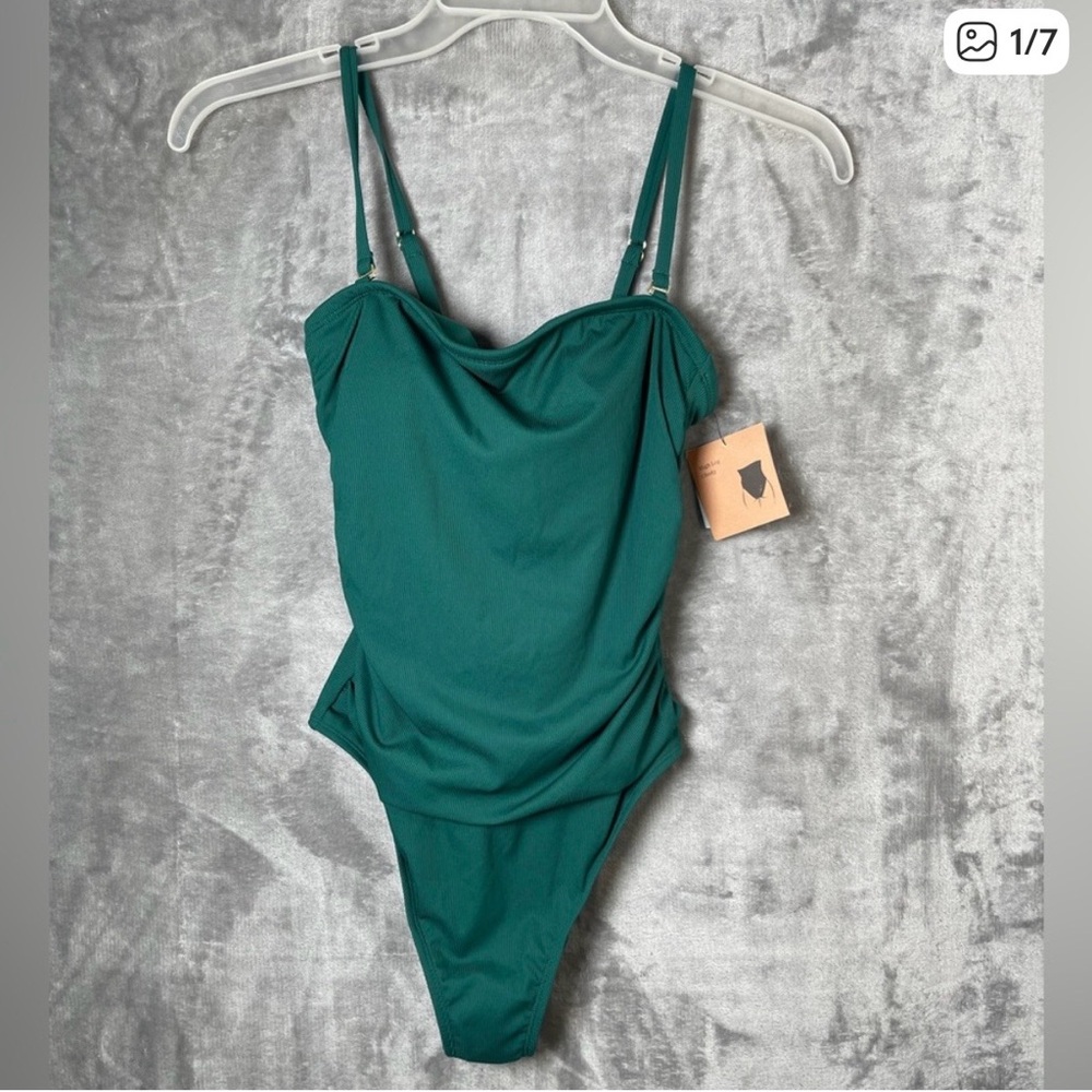 NWT Shade & Shore Teal Ribbed One-Piece Swimsuit removable strap size L